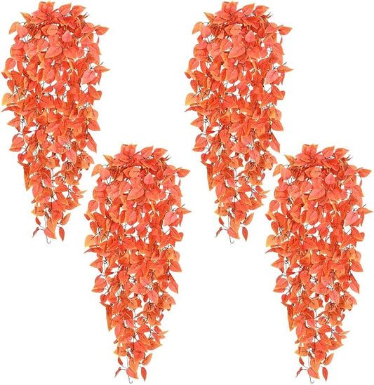 BLEUM CADE Fake Hanging Plants, 4pcs Artificial Hanging Plant, Faux Orange Vines Hanging Plant for Wall Home Living Room Indoor Outdoor Fall Decor (No Baskets)