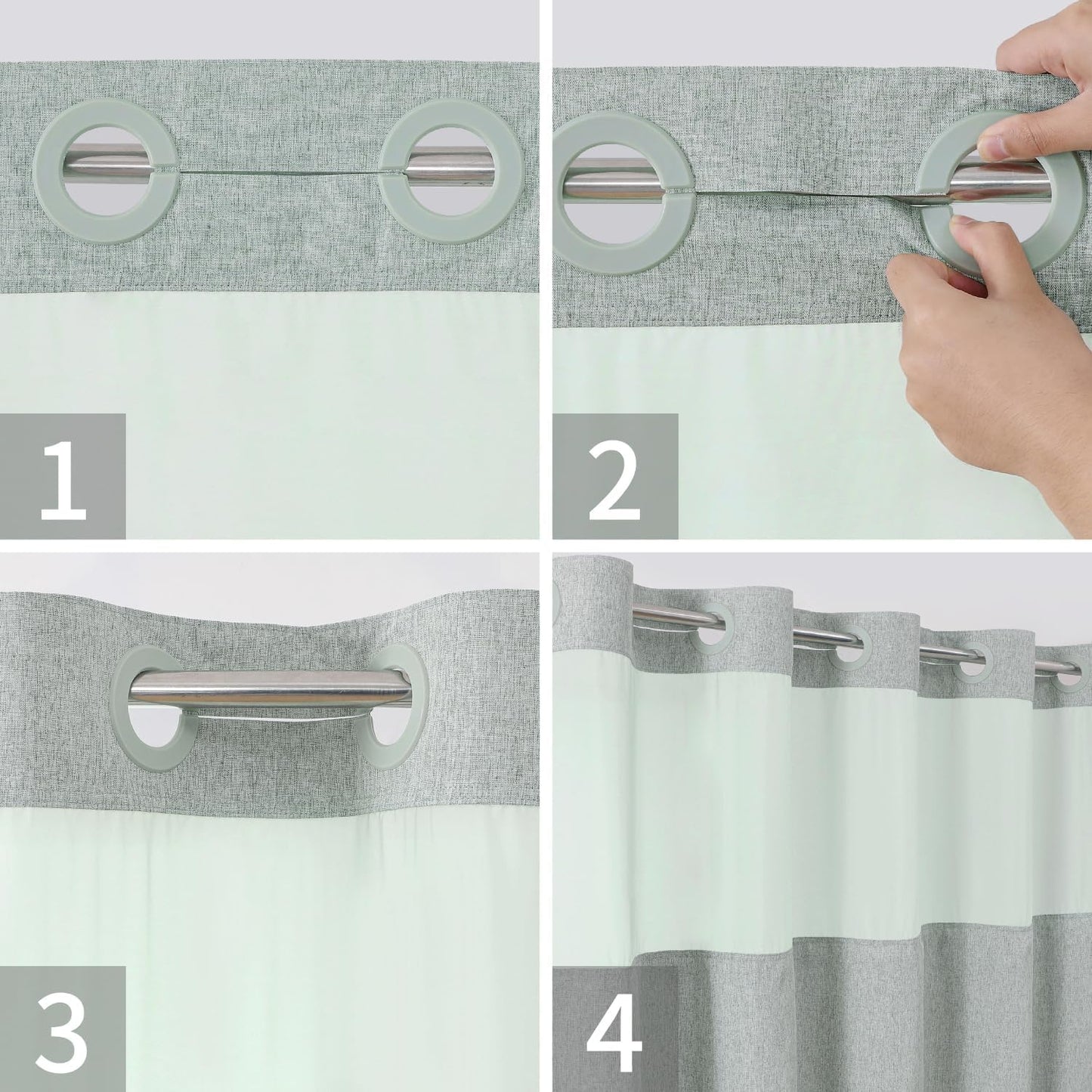 Long No Hooks Needed Linen Textured Shower Curtain with Snap-in Fabric Liner Set,Sage Green Hotel Luxury Decor Shower Curtains for Bathroom,Waterproof & Washable,71Wx80H