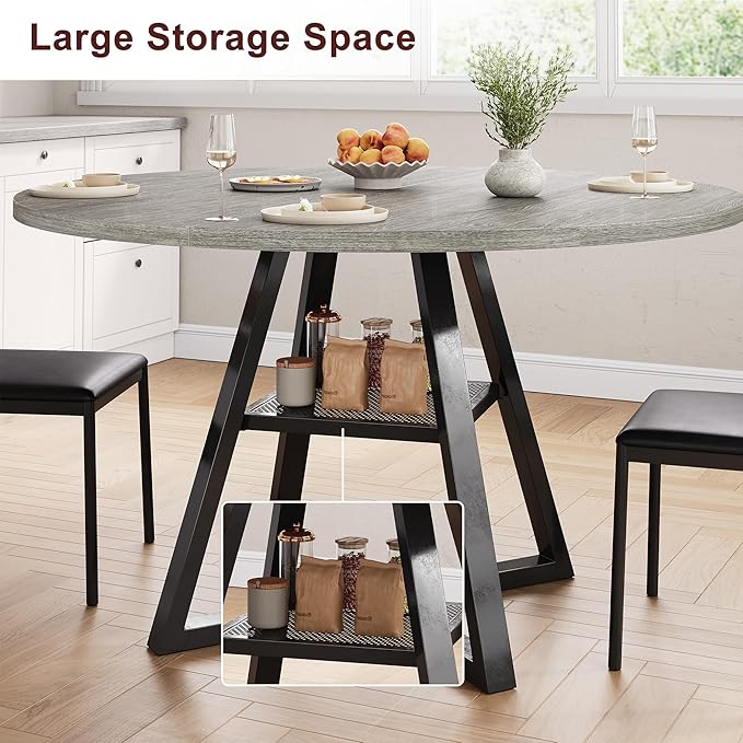 Round Dining Table for 4,Kitchen Dining Room Circle Dinner Pedestal Table,Space Saving Wood Kitchen & Dining Room Furniture, 42In,Grey