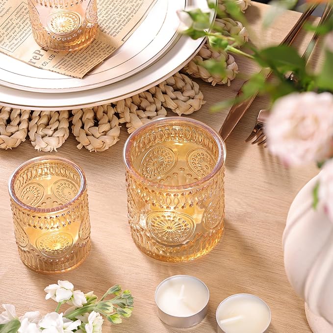 Volens 20pcs Assorted Gold Votive Candle Holders with 20pcs Tealight Candles, Large Glass Votive & Tea Light Candle Holder for Wedding Table Centerpieces, Christmas Party Decorations, Fall Home Decor