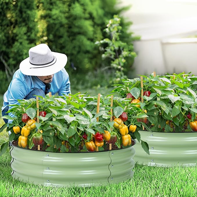 Aoodor 2 Pack 9" Tall 30" Metal Raised Garden Bed, Outdoor Planter Box and Raised Garden Kit for Vegetables, Flowers, Arugula and Herbs, Olive Green