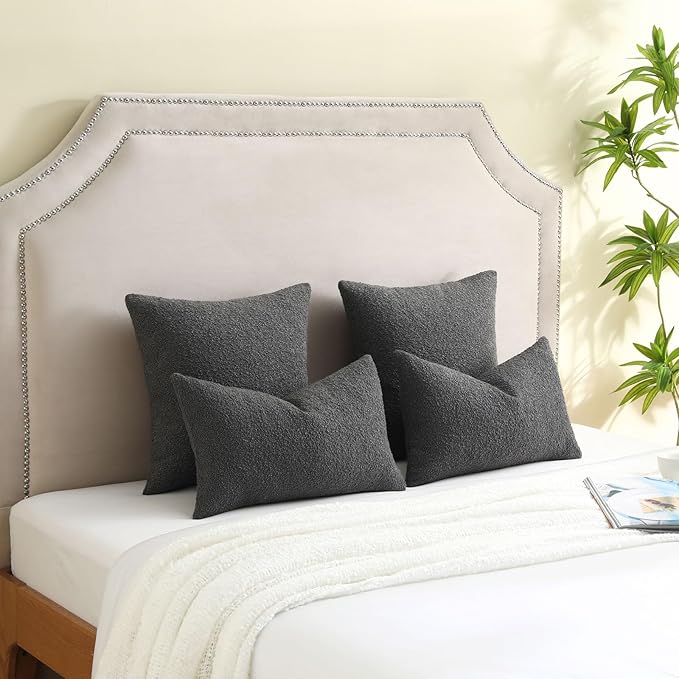 FUTEI Pack of 2 Dark Grey Decorative Throw Pillow Covers 26x26 Inch Soft Cozy Solid Boucle Textured Euro Pillow Shams,Modern Home Decor for Couch Bed Living Room