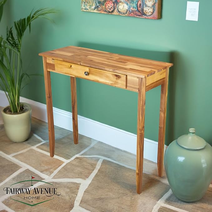 Solid Acacia Console Table w/Drawer