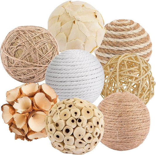 Set of 8 Decorative Balls for Bowls，2.36 inch Wicker Rattan Balls Decorative Orbs，vase fillers for centerpieces，Bowl fillers for Home Decor (8)