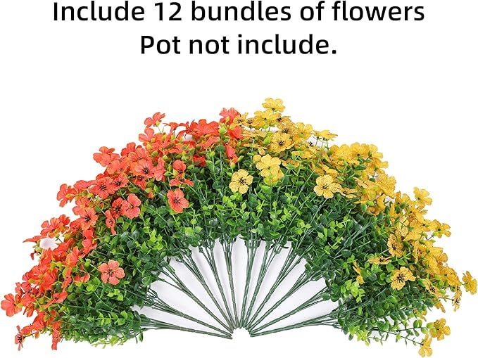 Ivydale Fall Flowers Artificial for Decoration Outdoors Fake Mums 12 Bundles Faux Planters UV Resistant Look Real for Autumn Home Porch Patio Garden Yard, Orange Yellow