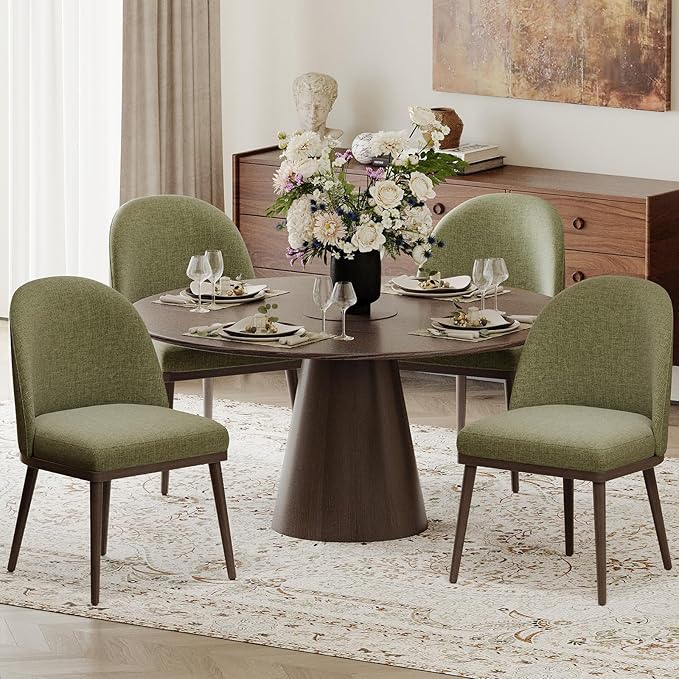 COLAMY Upholstered Dining Chairs Set of 2, Large Dining Room Kitchen Chairs with High Back and Deep Seat, Modern Fabric Dinner Chairs with Wood Legs, Green
