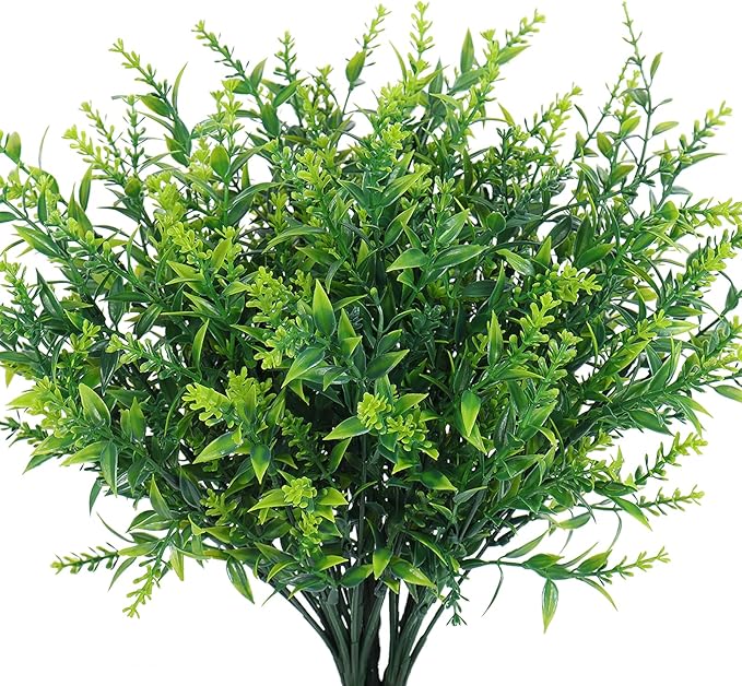 RECUTMS Fake Plants Artificial Spring Plants Outdoor Fake Flowers for Outdoor Artificial Flowers UV Resistant Artificial Plants Outdoor Front Porch Spring Decorations for Home(Green)