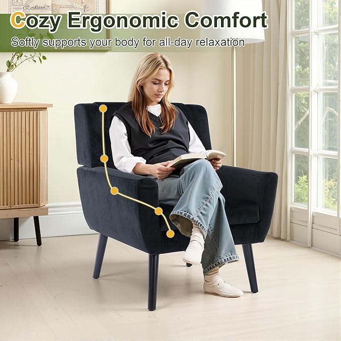 NicBex Modern Accent Chair for Living Room Upholstered Foam Filled Living Room Chairs with Metal Legs Velvet Cozy Lounge Armchair for Living Room Bedroom,Black