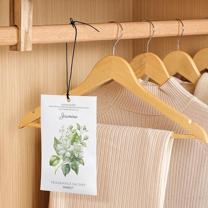 MYARO 12 Packs Jasmine Scented Sachets for Drawer and Closet, Long-Lasting Air Freshener Sachets Bags Drawer deodorizers Fresh Scents, Home Fragrance for Lover