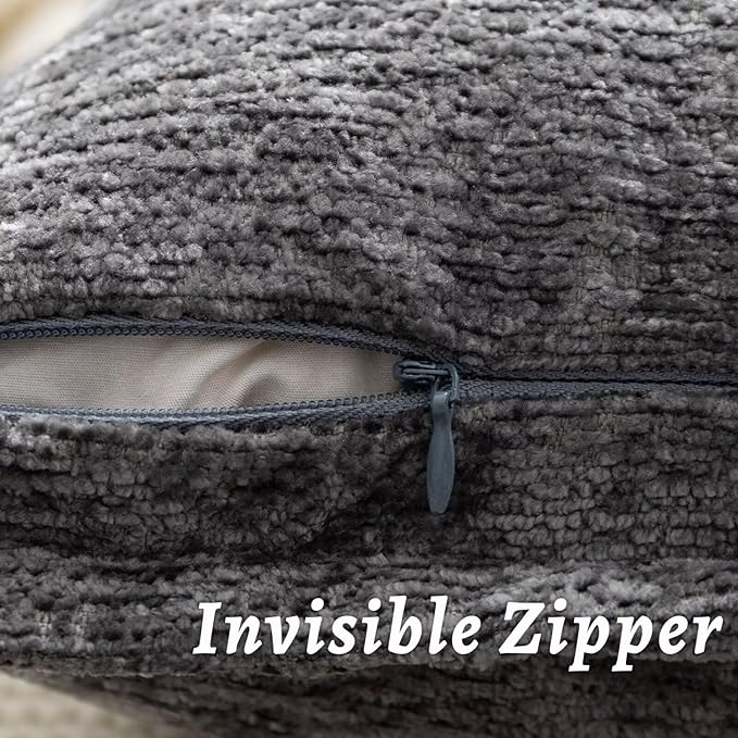 Grey Decorative Throw Pillow Covers 16x16 Inch Set of 2 Cozy Soild Chenille Cushion Cases Soft Textured Square Couch Pillows Cover Boho Accent Farmhouse Pillowcases for Sofa Bed