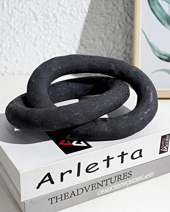 UPWOIGH Black Knot Inspired Modern Ceramic Decor, 8.07x6.02x8.07 in Large Handmade Matte Black Ceramic Sculpture for Coffee Table, Shelf, Mantel or Console, Minimalist Boho Home Decorative Art, Gift