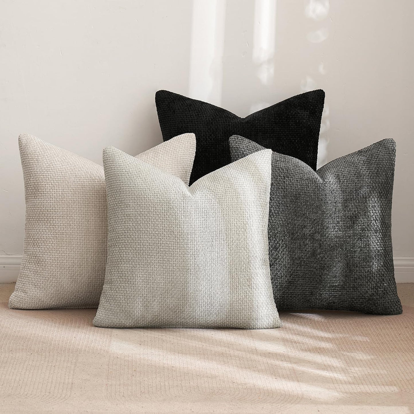 MIULEE Pack of 4 Halloween Couch Throw Pillow Covers 16x16 Inch Neutral Cream/Grey Soft Decorative Chenille Pillow Covers Farmhouse Accent Cushion Covers for Boho Home Decor Sofa Bedroom Living Room