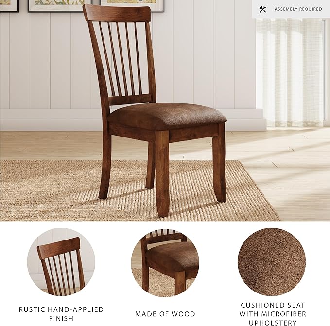 Signature Design by Ashley D199-01 Berringer 18" Rustic Dining Chair with Cushions, 2 Count, Light Brown