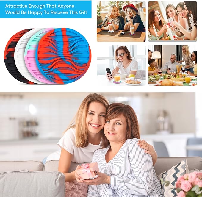 6 Pack Drink Coasters,Coasters for Drink with Holder,Non-Slip Silicone Cup Mat,Rubber Coaster Live for Hot or Cold Drink,Fits Any Size of Cups(Black Red)