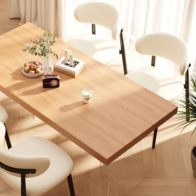 Kitchen Dining Chairs Set of 6 Modern Upholstered Leather Farmhouse Dining Room Chair with Metal Legs, Black/Beige