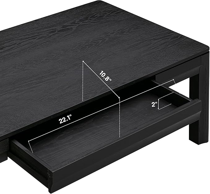 NTC Flow Modern Wooden Rectangle Coffee Table with Hidden Drawer – Waterproof & Heat Resistant, Burnt Black