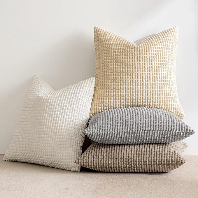 MIULEE Neutral Harmony Decorative Pillow Covers 20x20 Inch Set of 4 Rustic Farmhouse Boho Soft Throw Pillows Corduroy Couch Pillowcases Nordic Home Decor for Sofa Living Room Bed