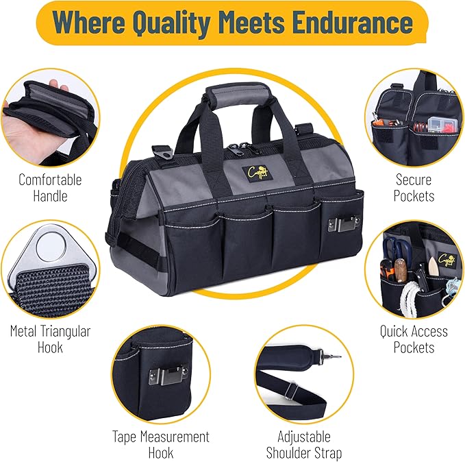 Garden Tool Bag Organizer – 13 Pocket Heavy-Duty Gardening Tote with 7 Outer & 6 Inner Compartments, Anti-Slip Base, Adjustable Shoulder Strap & Belt – Garden Organizers and Storage (Grey)