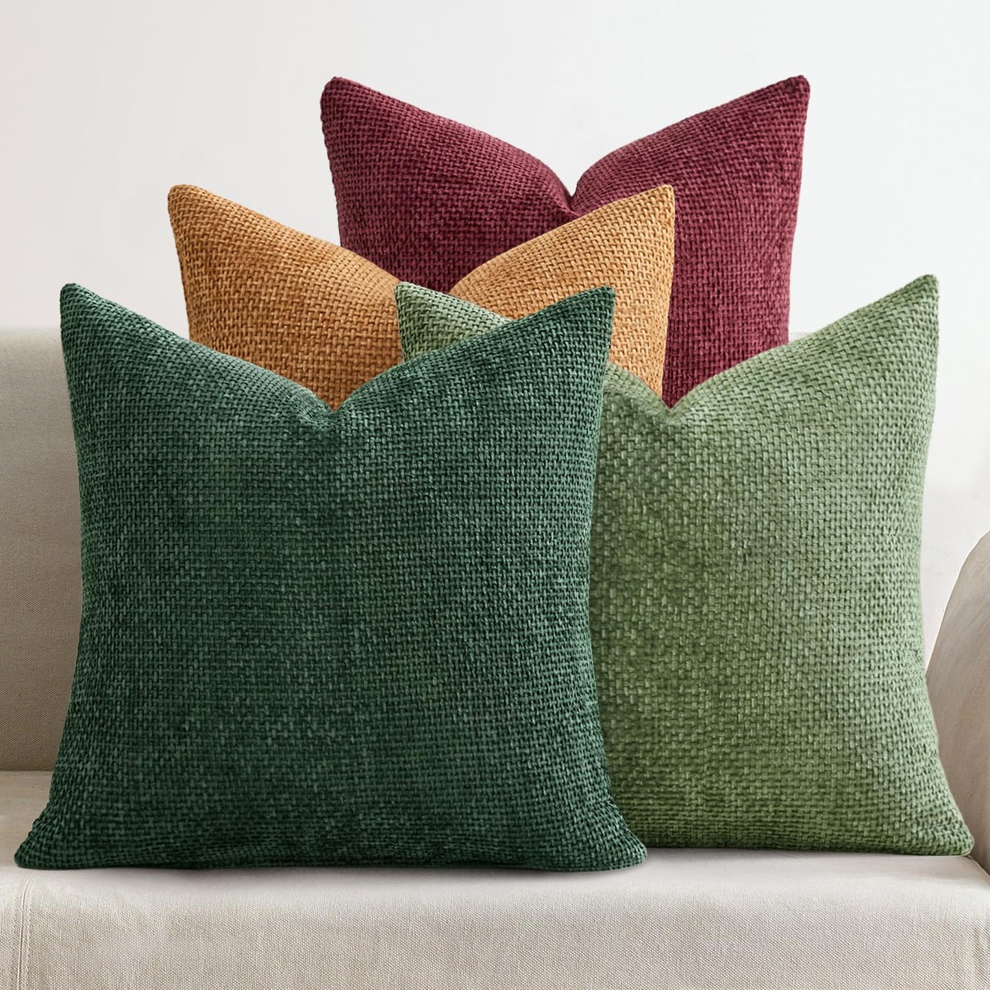 MIULEE Christmas Pack of 4 Couch Throw Pillow Covers 18x18 Inch Christmas Dark Green Soft Decorative Chenille Pillow Covers Farmhouse Accent Cushion Cover for Boho Home Decor Sofa Bedroom Living Room