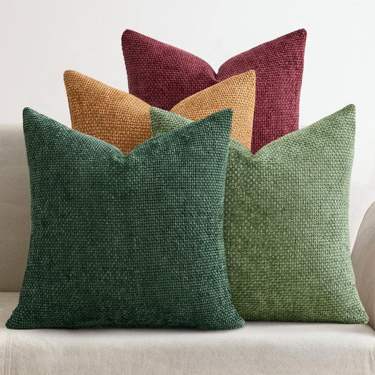 MIULEE Christmas Pack of 4 Couch Throw Pillow Covers 18x18 Inch Christmas Dark Green Soft Decorative Chenille Pillow Covers Farmhouse Accent Cushion Cover for Boho Home Decor Sofa Bedroom Living Room