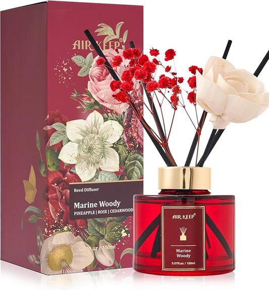 Airkeep Flower Reed Diffusers Set, 5.07 oz Pineapple/Rose/Cedarwood Scented Oil Diffuser with 8 Reed Sticks, Home Fragrance Diffuser Gift Set for Bathroom & Office Decor 150ml