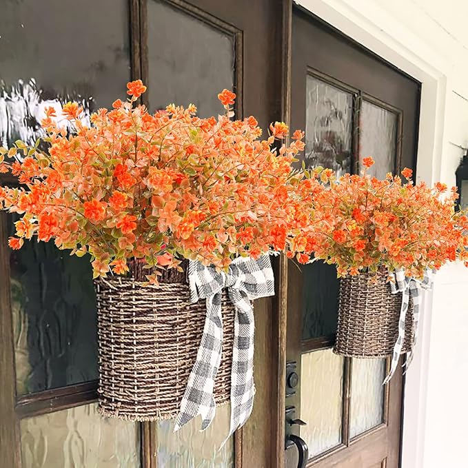Uieke 6 Bundles Artificial Fall Flowers UV Resistant No Fade Fake Outdoor Plants Faux Plastic Plant Greenery for Outside Garden Porch Sidewalk Trim Window Box Décor Autumn Orange