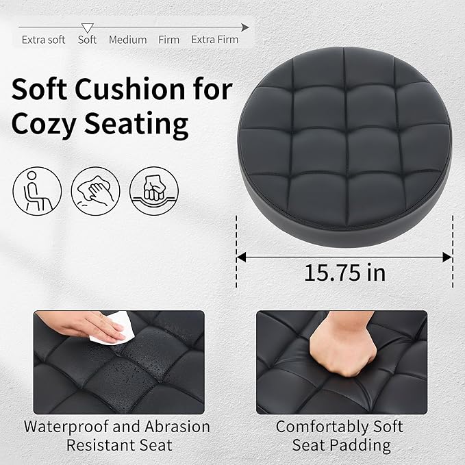 Work Stools with Wheels (300lbs Capacity) (Sturdy Aluminum Base) Black Leather Salon Stools (Black)