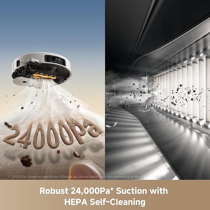 Mova V50 Ultra Complete Robot Vacuum and Mop Self-Cleaning, 24,000 Pa Suction, Liftable Navigation with Obstacle Overcoming and Warm Water Mopping with DuoSolution System Designed for Pets