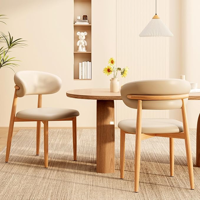 Kitchen Dining Chairs Set of 4 Modern Upholstered Leather Farmhouse Dining Room Chair with Metal Legs, Khaki