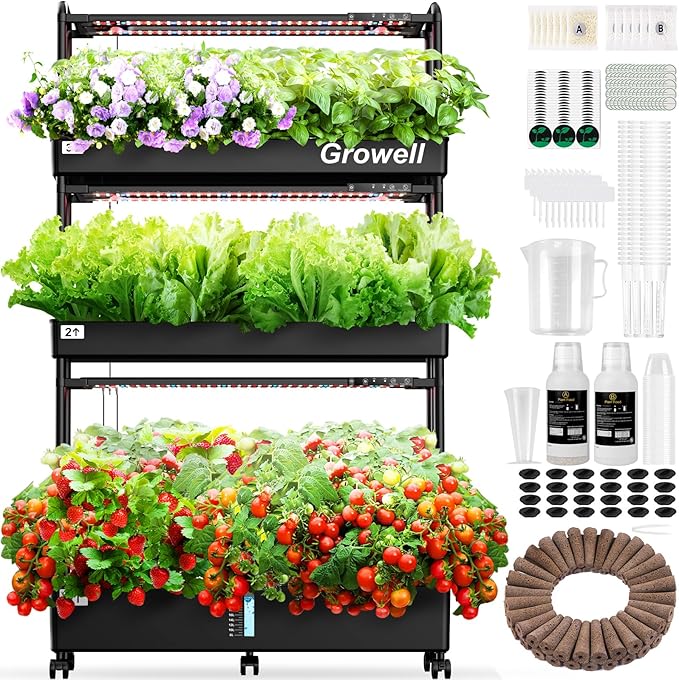 Large Hydroponics Growing System Kit, 90 Pods Vertical Hydroponic Garden with 2 Light Modes Grow Light, Auto Circulating Water System, 40L Indoor Gardening System for Herb Vegetable Fruit