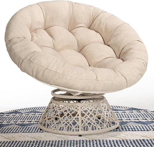 Bme 40" Ergonomic Wicker Papasan Chair with Soft Thick Density Fabric Cushion, High Capacity Steel Frame, 360 Degree Swivel for Living, Bedroom, Reading Room, Lounge