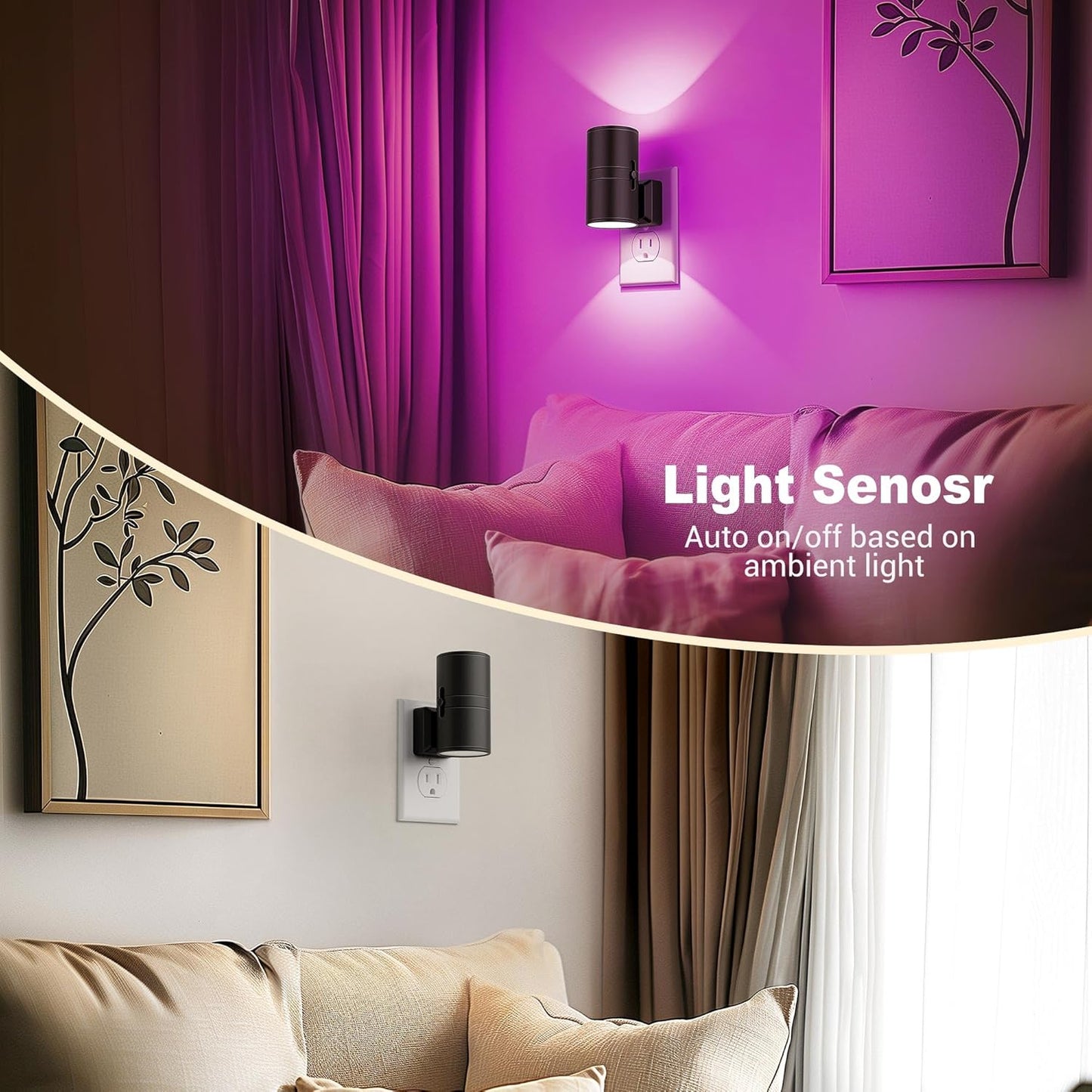 JandCase Color Night Light, LED Night Lights Plug into Wall, Color Changing Nightlight RGB with Light Sensor,Kids Gifts, Halloween, Christmas, Holiday, Hallway Bedroom Kids Room, 2 Pack