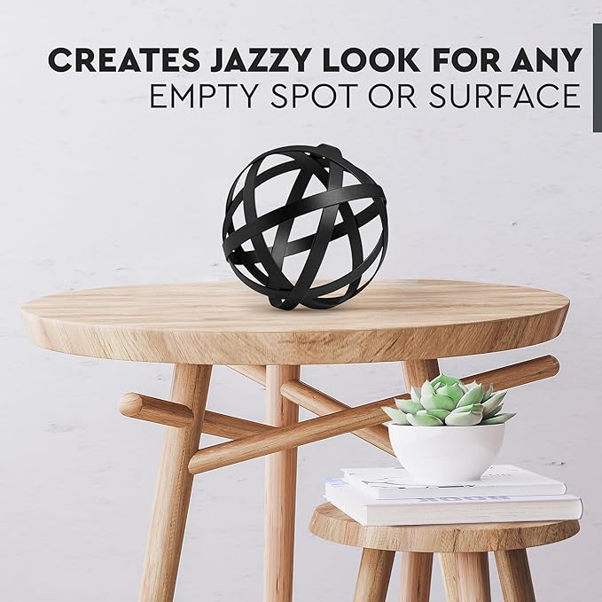 Everydecor Metal Decorative Sphere for Home Decor - Decorative Balls for Shelves, Centerpiece Bowls, Bookshelf - Decoration Orbs Accents for Living Room, Bedroom - Distressed Black Shelf Spheres