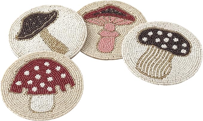 Folkulture Boho Coasters Set for Drinks | 4" Round Farmhouse or Rustic Table Coaster for Coffee Table | Modern Coasters for Bar | Cute Coaster for Housewarming Gifts for Women