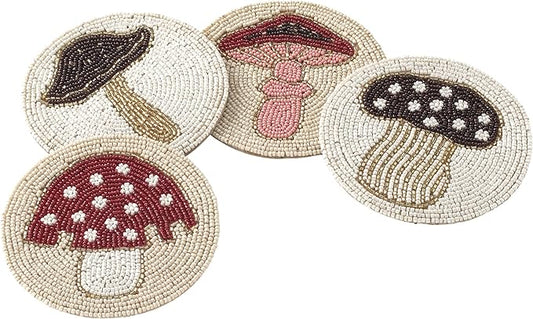 Folkulture Boho Coasters Set for Drinks | 4" Round Farmhouse or Rustic Table Coaster for Coffee Table | Modern Coasters for Bar | Cute Coaster for Housewarming Gifts for Women