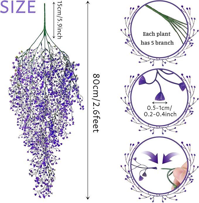 Fake Hanging Plants, 3pcs Faux Hanging Plants Purple, Artificial Plants Ferns Ivy Vine for Wall House Indoor Outdoor Room Home Decor