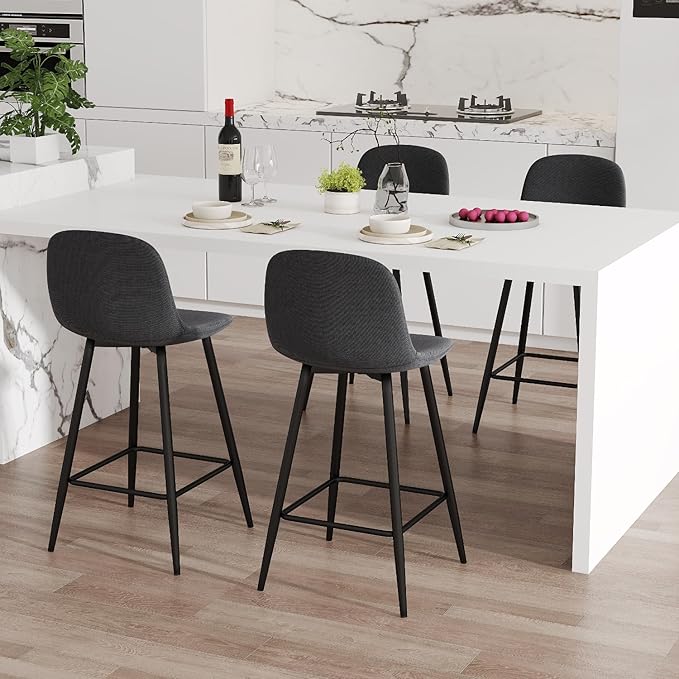 Counter Height Bar stools Set of 4, 24.6" Grey Kitchen Bar Stools with Back & Metal Footrest, Modern Island Chairs Set of 4 for Kitchens Island Home Bar
