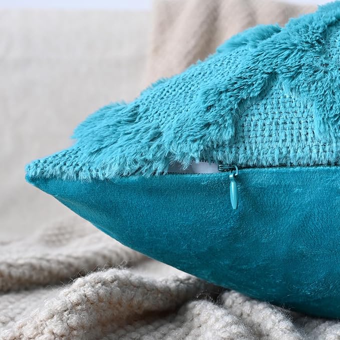 Set of 2 Soft Moroccan Throw Pillow Covers 24x24 Inch Plush Boho Decorative Pillow Cover Accent Cushion Case for Couch Sofa Bed, Teal