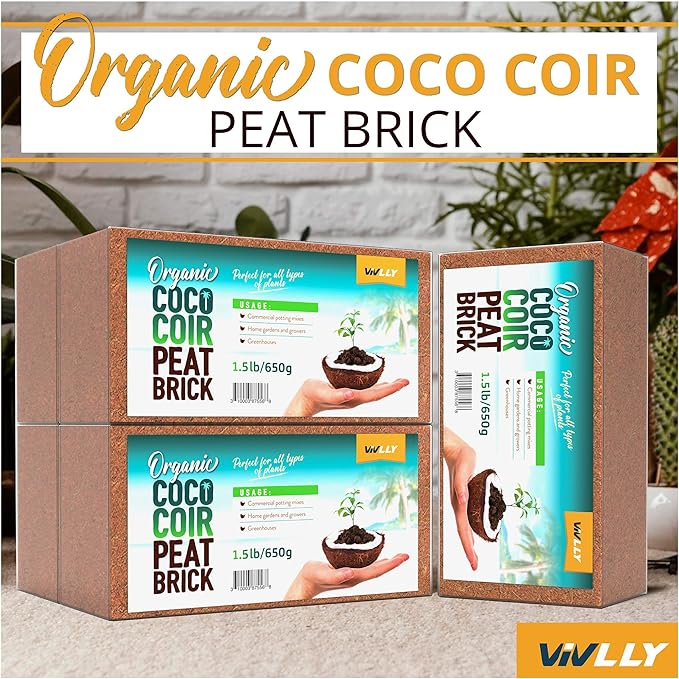 Coco Coir Bricks 5-Pack (650g Each) – Peat-Free Coconut Coir/Peat, Low EC & pH Balanced, High Expansion Seed Starter for Potting Mix, Hydroponics, Mushroom Substrate & Reptile Bedding