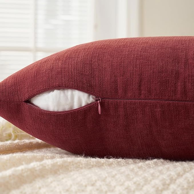 MIULEE Wine Red Couch Pillow Covers 18x18 Inch, Set of 2 Soft Chenille Decorative Square Throw Pillow Covers Christmas Farmhouse for Sofa Living Room Bed