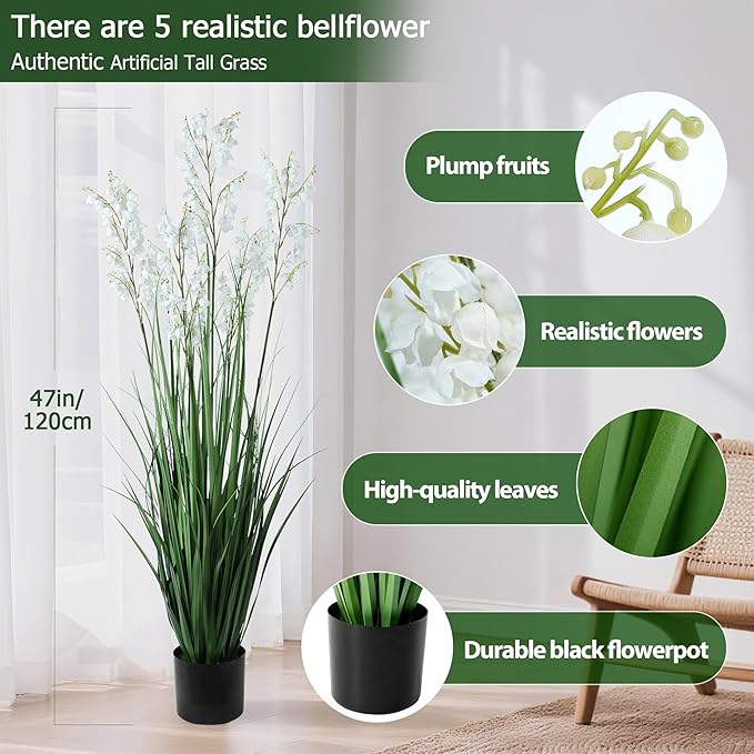Green Onions Home Decor Fake Plants Lily of The Valley Snake Plant Home DéCor Accents Artificial Grass Room Decor Artificial Plants Indoor Artificial Grass 47“ （2PCS ） White