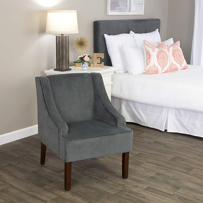 Homepop Home Decor Upholstered Classic Swoop Arm Accent Chair Accent Chairs for Living Room & Bedroom Decorative Home Furniture, Dark Grey