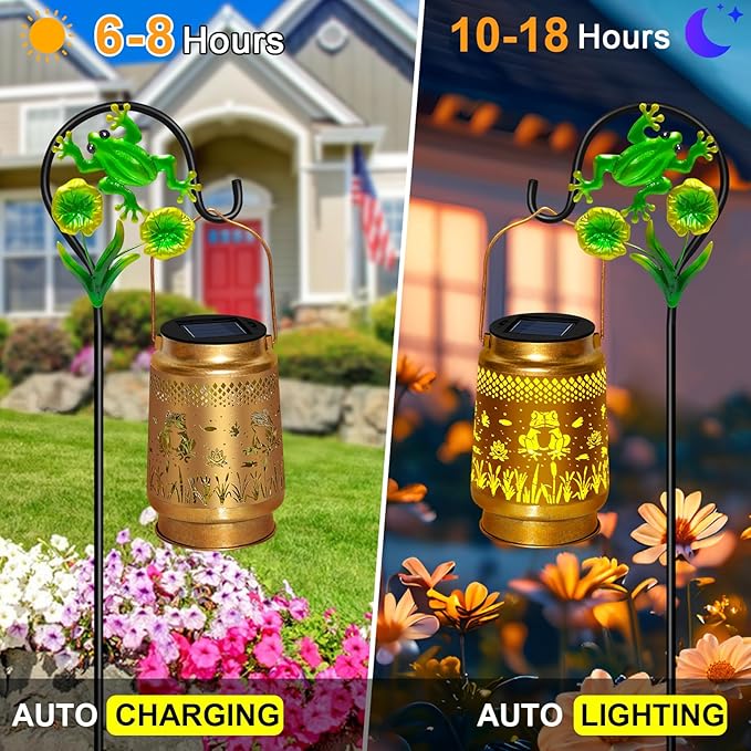 Frog Solar Lanterns Outdoor Waterproof with Shepherd Hook,Christmas Decorations Birthday Gift for Women Mom Grandma,Hanging Solar Lights,Cute Frog Decor for Outside Yard,Patio,Lawn,Garden Accessories