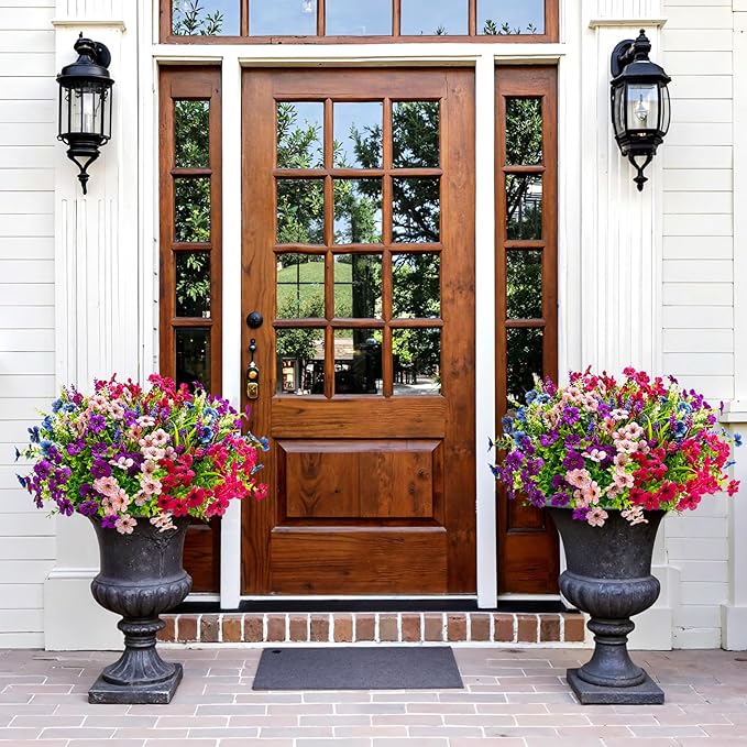 20 Bundles Artificial Flowers for Outdoors Decoration Fake Silk Flowers UV Resistant Faux Plants Artificial Daisy Eucalyptus for Spring Summer Garden Yard Porch Window Home Decor, Mixed