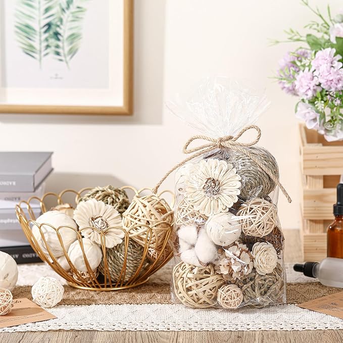 Riceshoot 2 Pack Decorative Balls Potpourri Bowl Filler Decor Natural Vase Bowl Filler Assorted Spherical Rattan Twigs Wicker Balls Cotton for Home Centerpiece(Brown)