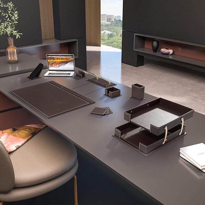 MOOGCO Bonded Set - Desk Accessories - Leather Desk Organizer - Bonded Leather Set - Office Desk Accessories - Home Office Accessories - Desk Supplies - Leather Desk Set - Office Accessories