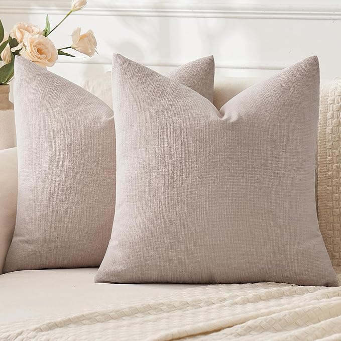 MIULEE Taupe Grey Couch Pillow Covers 16x16 Inch, Set of 2 Soft Chenille Decorative Square Throw Pillow Covers Farmhouse for Sofa Living Room Bed