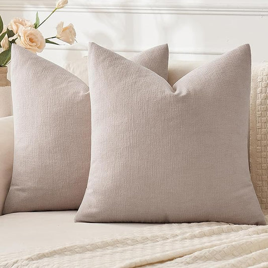 MIULEE Taupe Grey Couch Pillow Covers 16x16 Inch, Set of 2 Soft Chenille Decorative Square Throw Pillow Covers Farmhouse for Sofa Living Room Bed