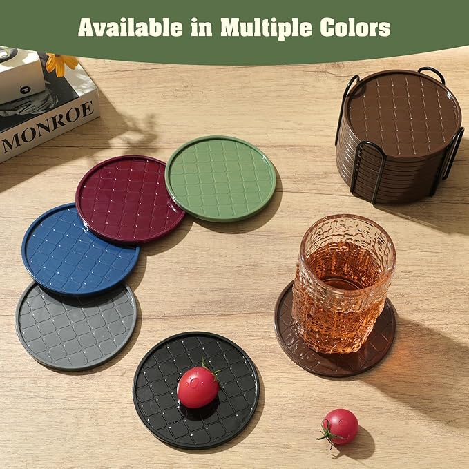 Coasters Set of 8,Hot or Cold Drink Coasters with Holder,Modern Style Coffee Table Coaster,Suitable for Kinds Cups Beer,Drink,Anti-Overflow Tabletop Protection(Green, 8pcs)
