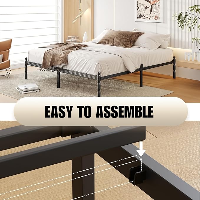 14 Inch King Size Bed Frame with 2 Pcs Mattress Slide Stopper, King Platform Bed Frame Metal, No Box Spring Needed, Easy Assembly, Heavy Duty, Noise Free, Non-Slip